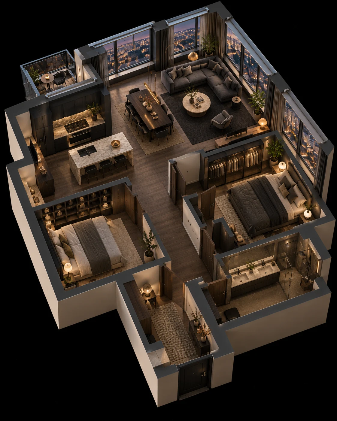 The Three-Room Corner isometric floor plan
