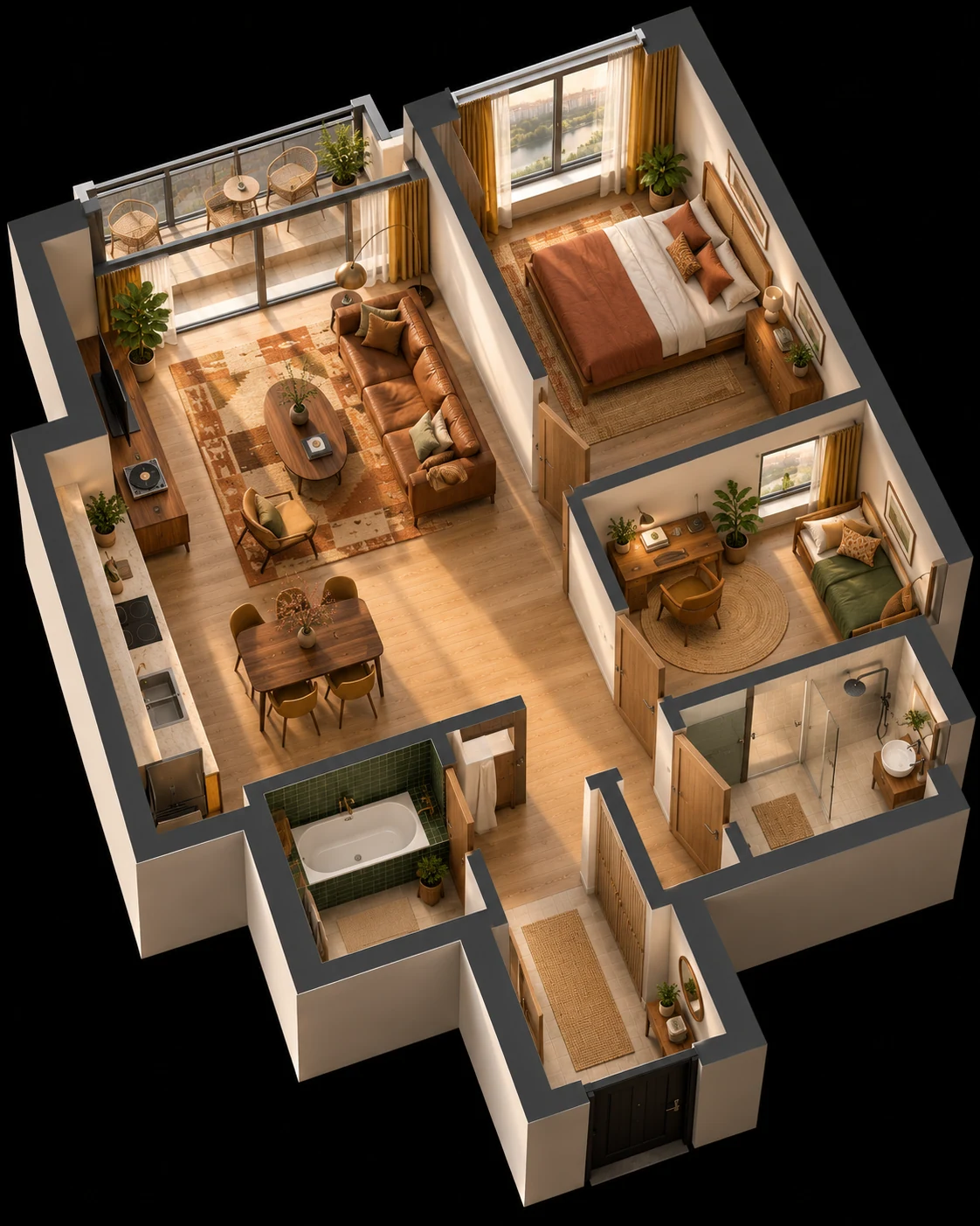 The Three-Room isometric floor plan