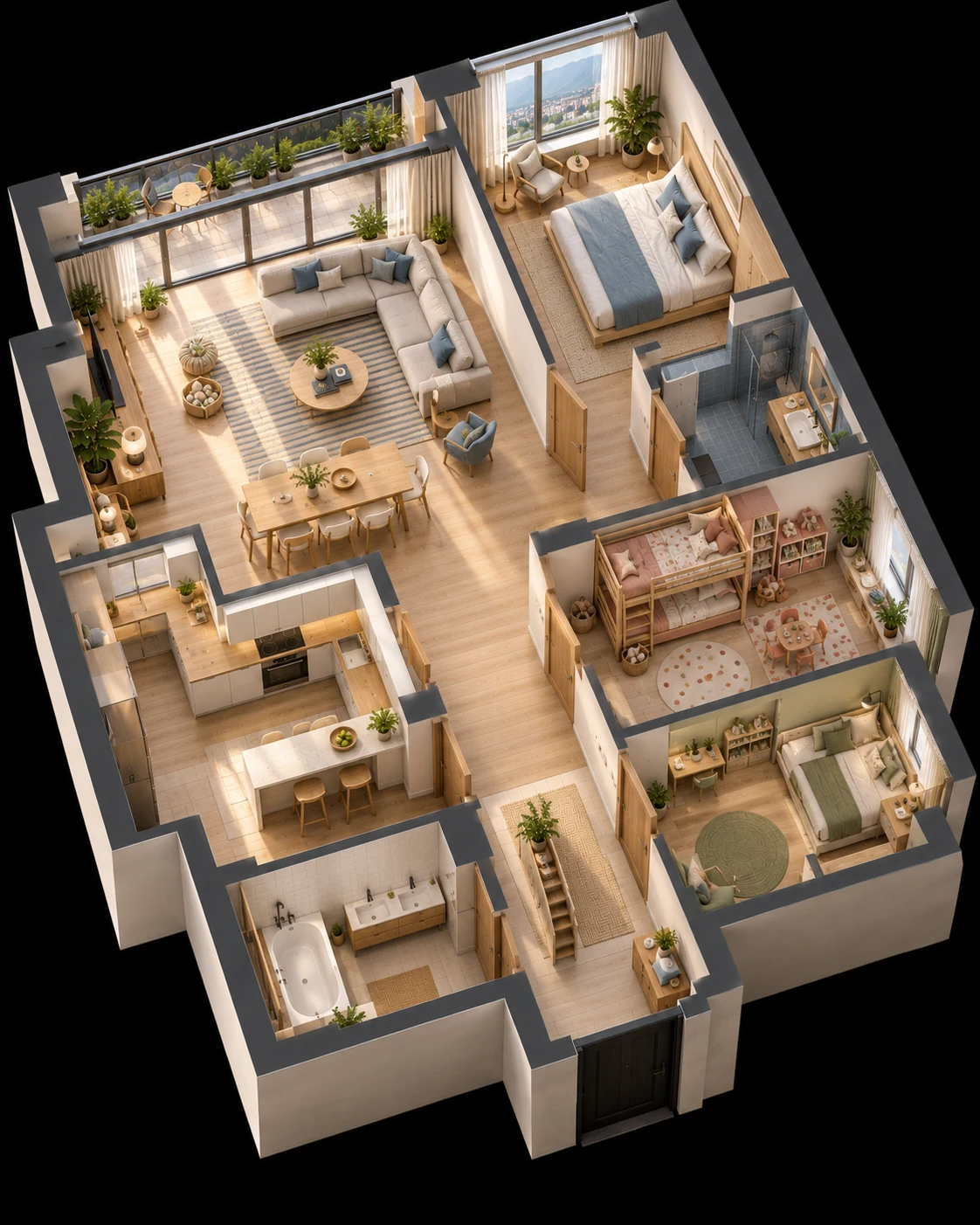 The Four-Room isometric floor plan